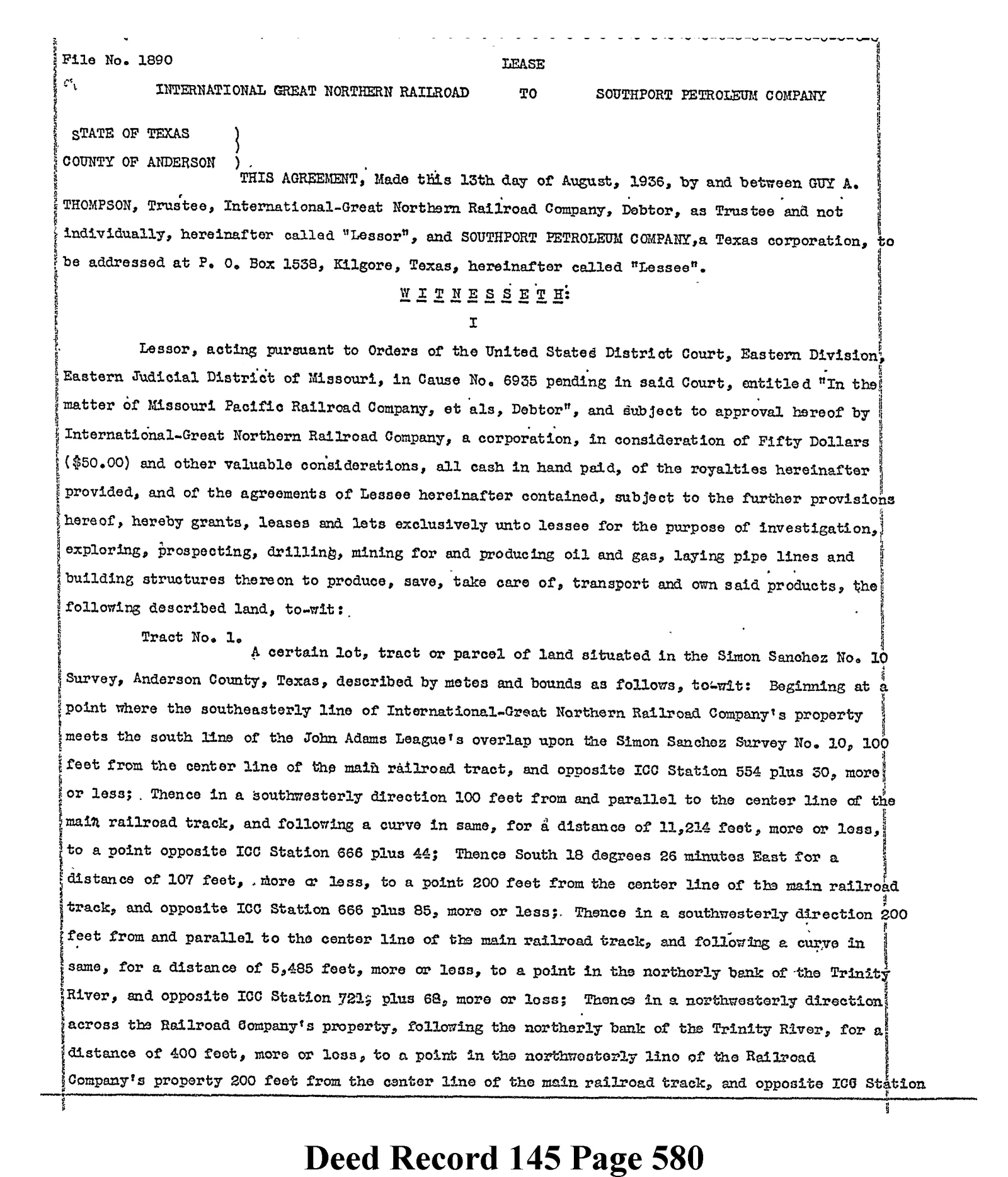 International Mining Co - Recorded Lease (Vol. 145, Page 580)